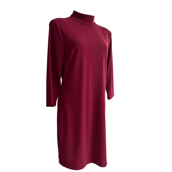 Boston Proper Maroon Mock Neck Knee-Length Shift Dress, Women's Size L - Picture 2 of 9